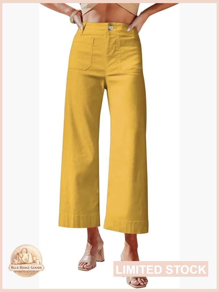 High Waisted Cropped Wide Leg Stretchy Straight Pants With Pockets